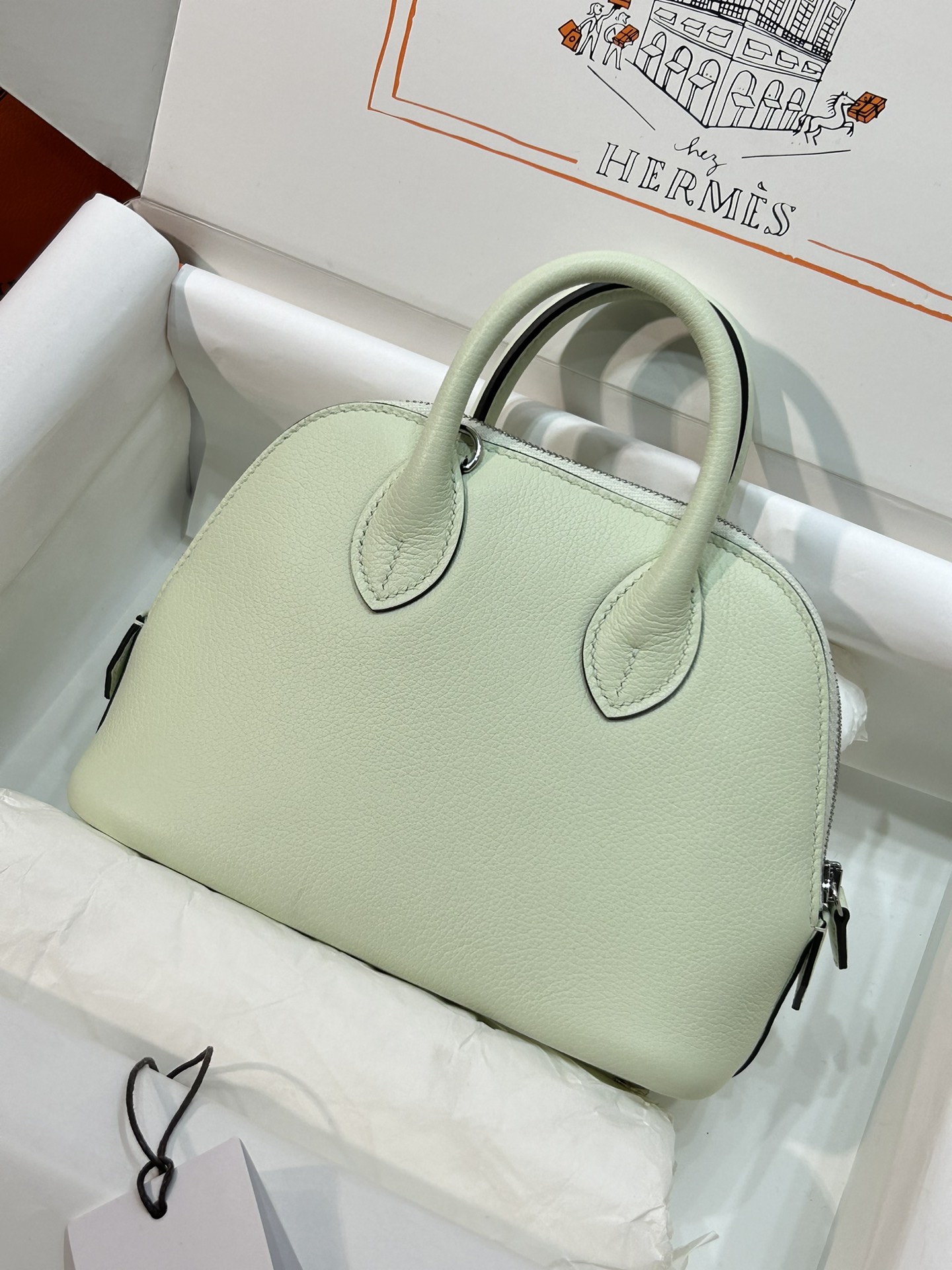 Hermes Bolide 1923 Mini Handbag Shoulder Bag In Pale Green Evercolor Leather